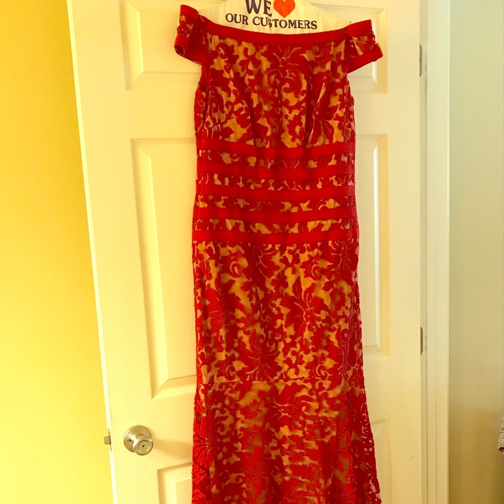 Red Lace Gown by Tadashi Shoji